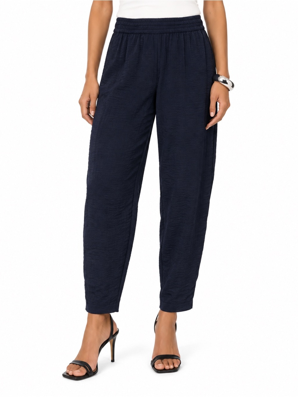 Vince Camuto Deep Navy Elastic-Waist Tapered Pants